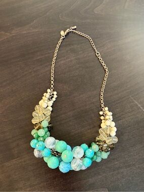 Lia Sophia Statement Beaded Necklace in Aqua and Cream - Classic Designer Style